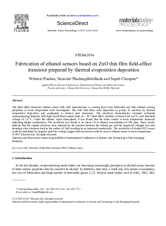 (PDF) Fabrication of ethanol sensors based on ZnO thin film field ...