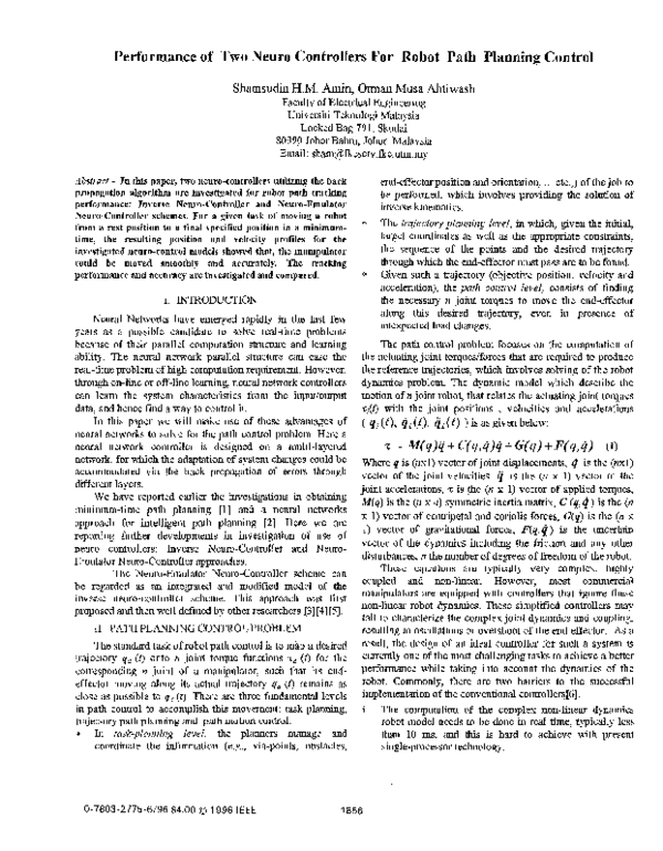 (PDF) Performance of two neuro controllers for robot path planning control