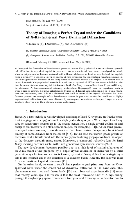 (PDF) Theory of Imaging a Perfect Crystal under the Conditions of X-Ray ...