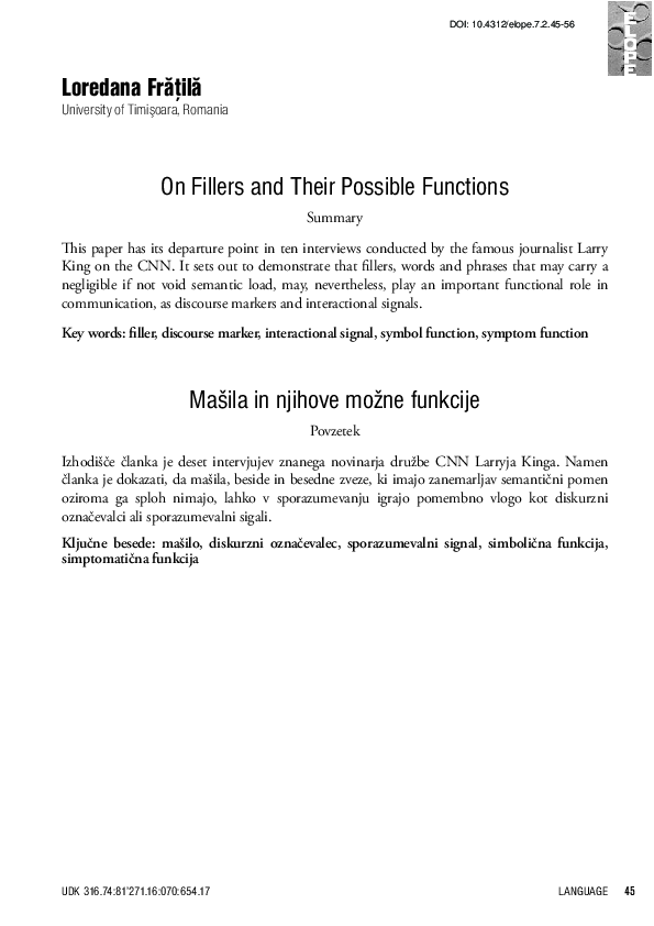 (PDF) On Fillers and Their Possible Functions