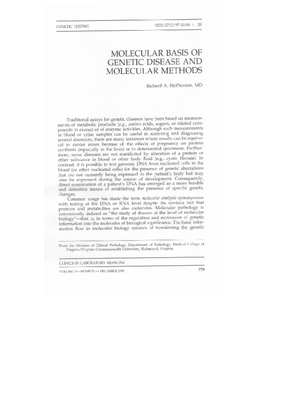 (PDF) Molecular Basis of Genetic Disease and Molecular Methods