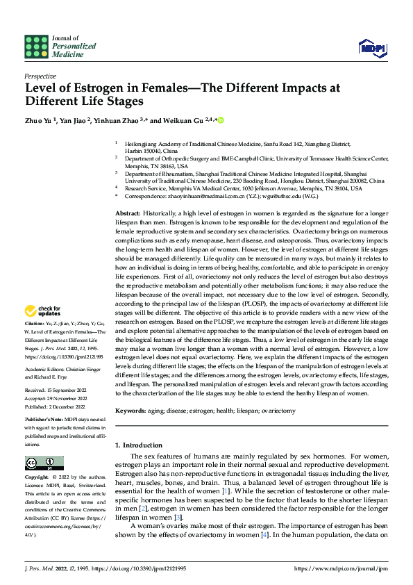 (PDF) Level of Estrogen in Females—The Different Impacts at Different ...