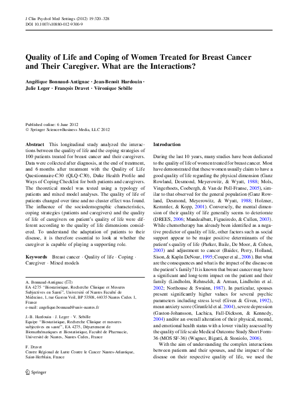 (PDF) Quality of Life and Coping of Women Treated for Breast Cancer and ...