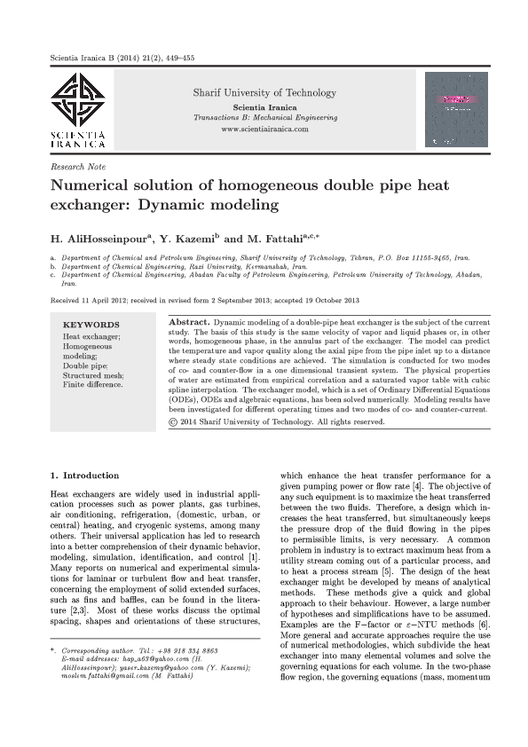 (PDF) Numerical Solution of Homogeneous Double Pipe Heat Exchanger ...