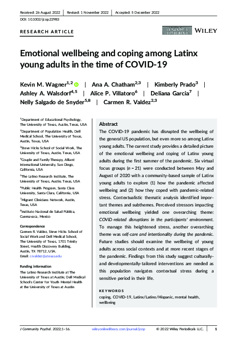 (PDF) Emotional wellbeing and coping among Latinx young adults in the ...