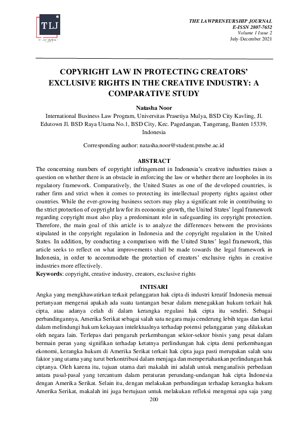 (PDF) Copyright Law in Protecting Creators’ Exclusive Rights in The ...