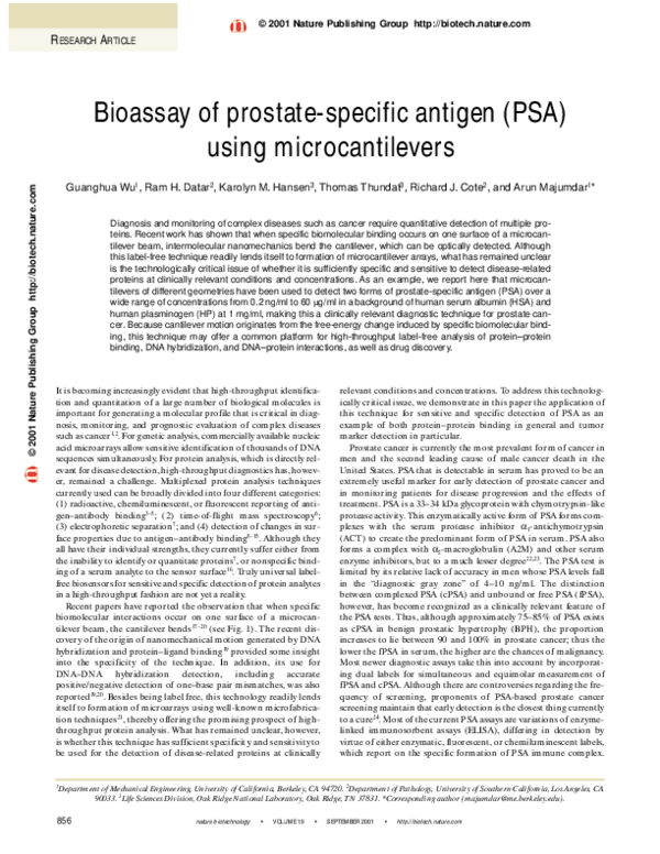 (PDF) Bioassay of prostate-specific antigen (PSA) using microcantilevers