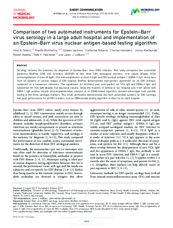 (PDF) Comparison of two automated instruments for Epstein-Barr virus ...