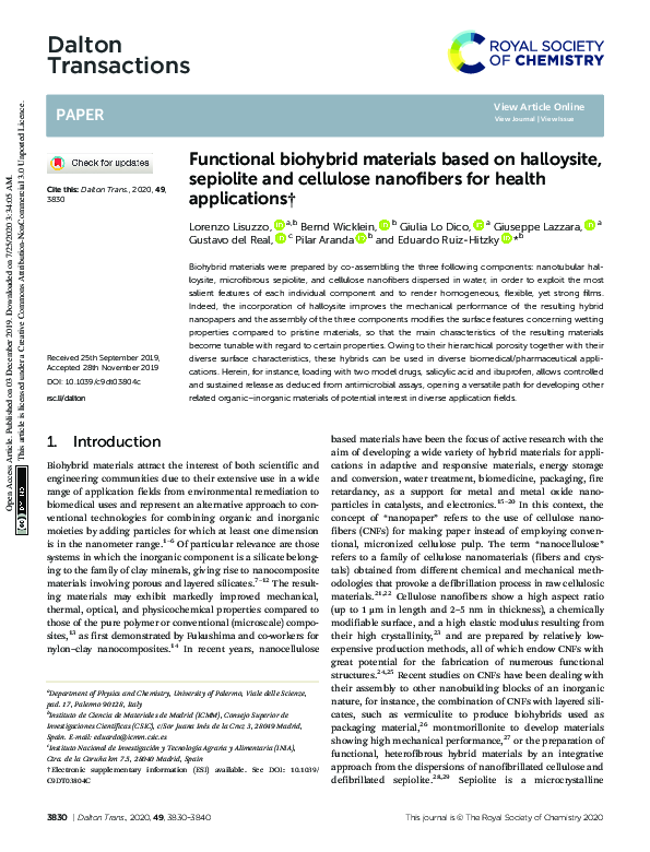 (PDF) Functional biohybrid materials based on halloysite, sepiolite and ...
