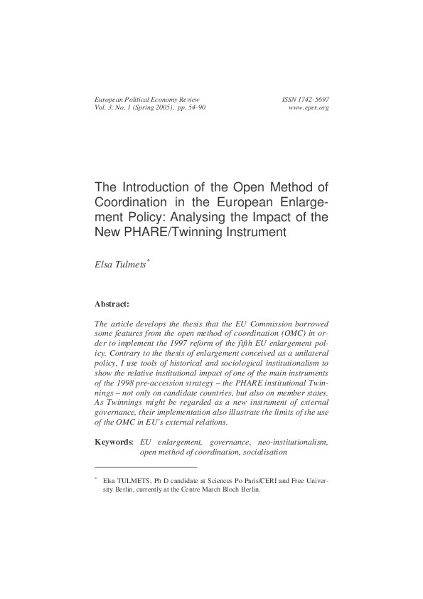 (PDF) The Introduction of the Open Method of Coordination in the ...