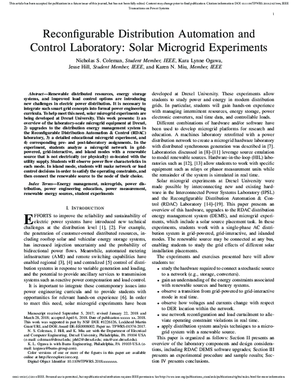 (PDF) Reconfigurable Distribution Automation and Control Laboratory ...