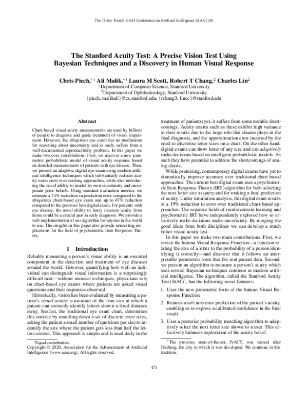 (PDF) The Stanford Acuity Test: A Precise Vision Test Using Bayesian ...