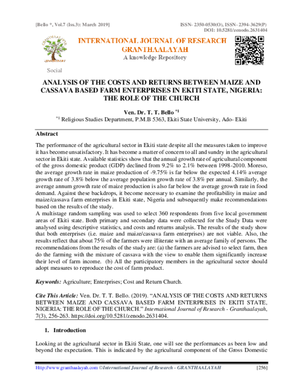 (PDF) Analysis of the Costs and Returns Between Maize and Cassava Based ...