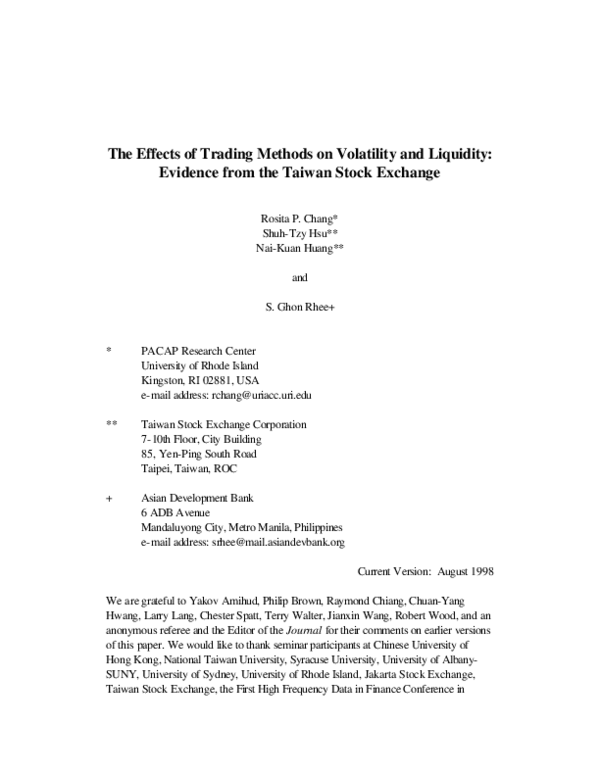 (PDF) The Effects of Trading Methods on Volatility and Liquidity ...