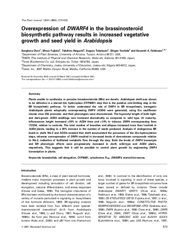 (PDF) Overexpression of DWARF4 in the brassinosteroid biosynthetic ...