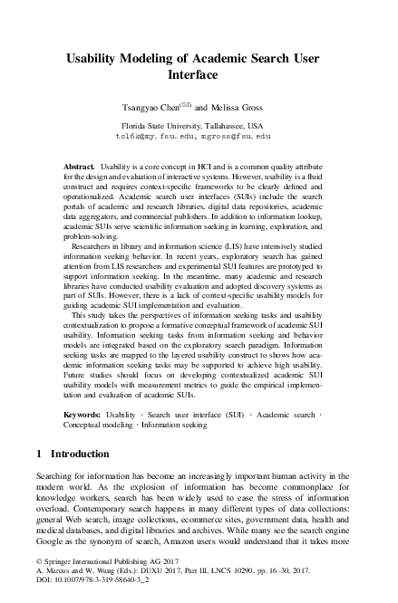(PDF) Usability Modeling of Academic Search User Interface