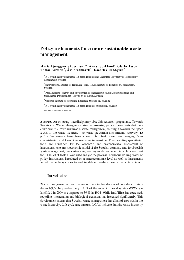 (PDF) Policy instruments for a more sustainable waste management