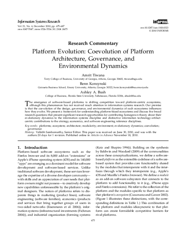 (PDF) Research Commentary —Platform Evolution: Coevolution of Platform ...