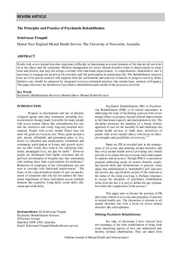 (PDF) The Principles and Practice of Psychiatric Rehabilitation