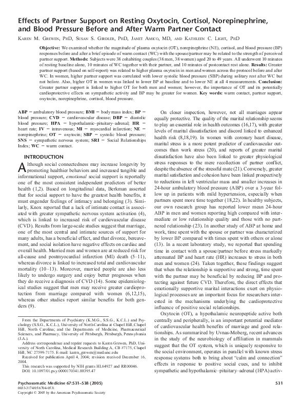 (PDF) Effects of Partner Support on Resting Oxytocin, Cortisol ...
