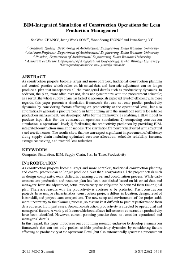 (PDF) BIM-Integrated Simulation of Construction Operations for Lean ...