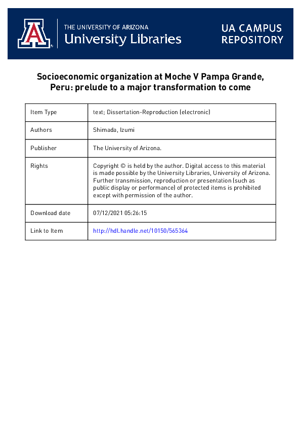 PDF) Socioeconomic Organization at Moche V Pampa Grande, Peru