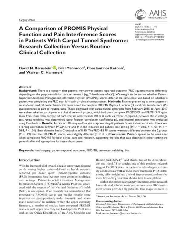 (PDF) A Comparison of PROMIS Physical Function and Pain Interference ...