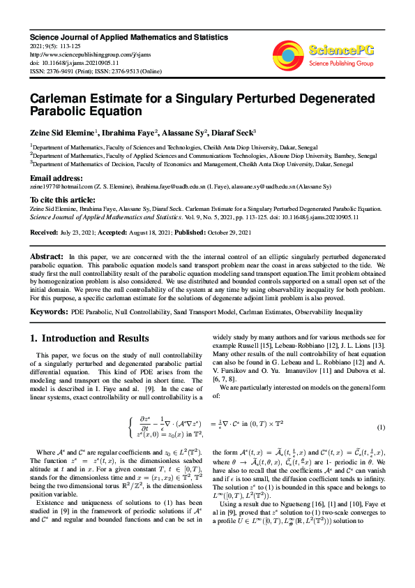(PDF) Carleman Estimate for a Singulary Perturbed Degenerated Parabolic ...