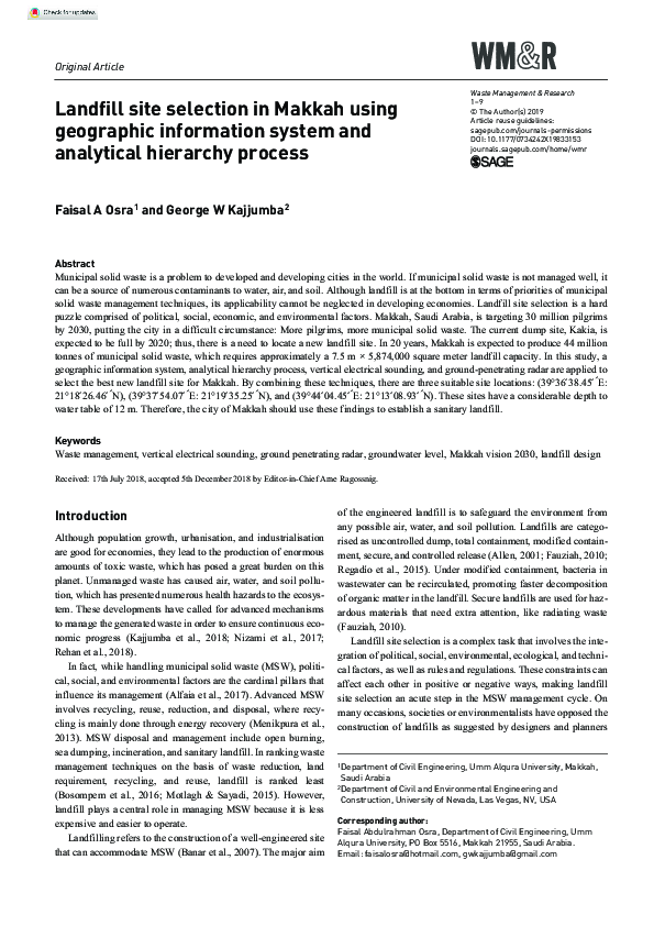 (PDF) Landfill site selection in Makkah using geographic information ...