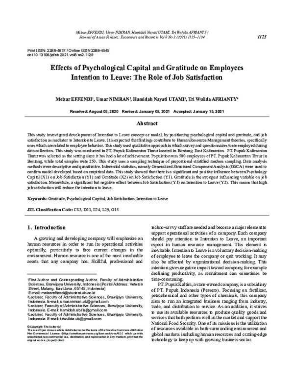 (PDF) Effects of Psychological Capital and Gratitude on Employees ...