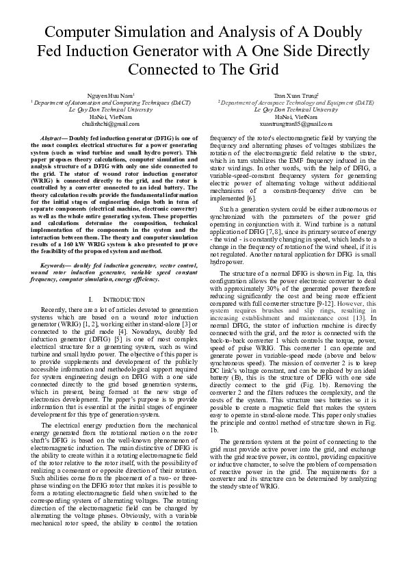 (PDF) Computer Simulation and Analysis of A Doubly Fed Induction ...