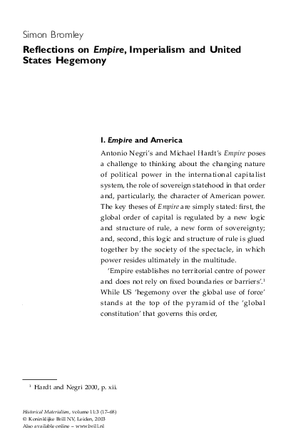 (PDF) Reflections on Empire, Imperialism and United States Hegemony