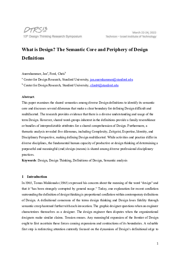 (PDF) What is Design? The Semantic Core and Periphery of Design Definitions