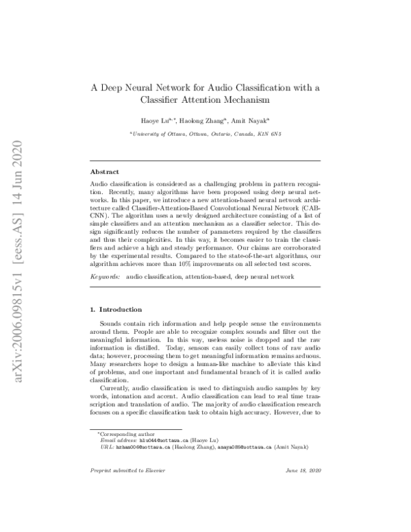 (PDF) A Deep Neural Network for Audio Classification with a Classifier ...