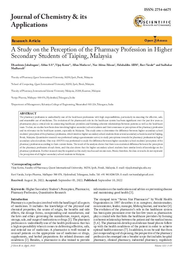 (PDF) A Study on the Perception of the Pharmacy Profession in Higher ...