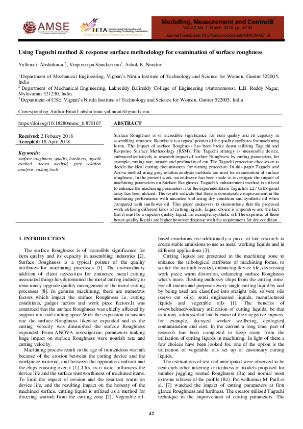 (PDF) Using Taguchi method response surface methodology for examination ...