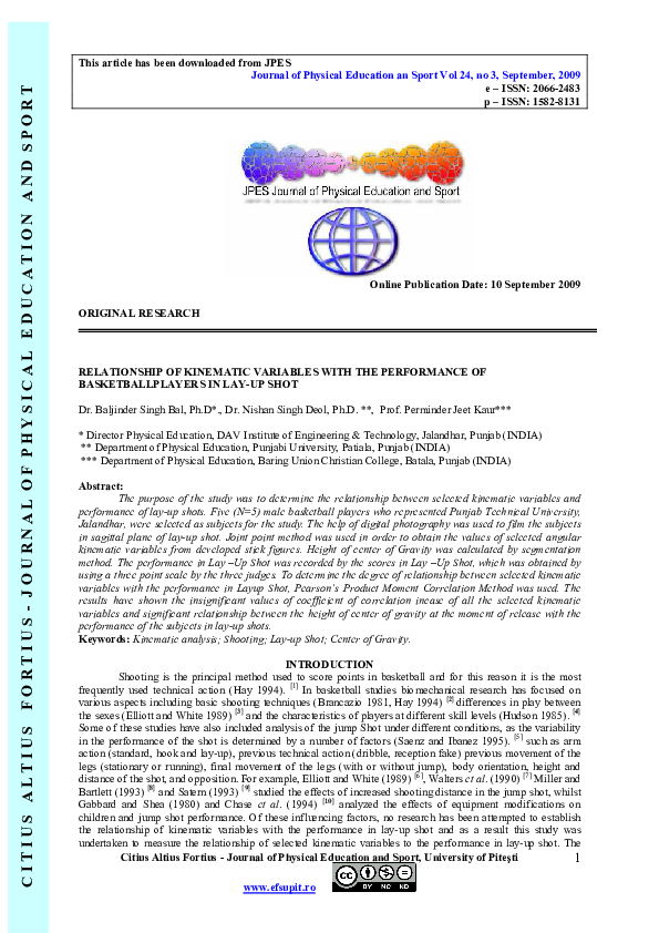 (PDF) Relationship of Kinematic Variables with the Performance of ...