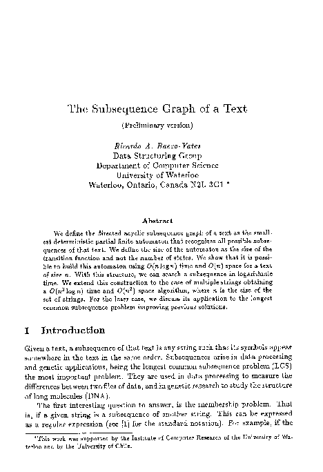 (PDF) The subsequence graph of a text