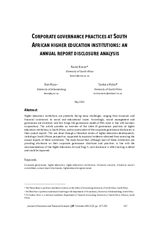(PDF) Corporate governance practices at South African higher education ...