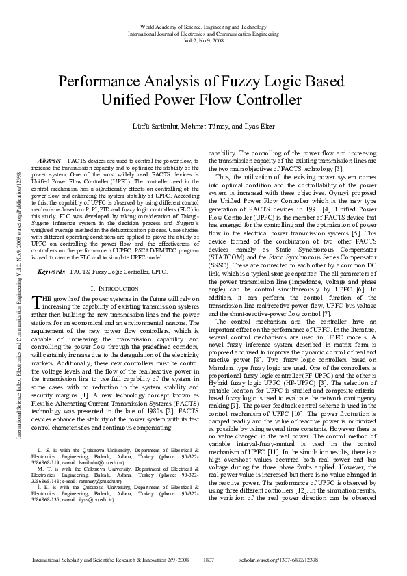 (PDF) Performance Analysis of Fuzzy Logic Based Unified Power Flow ...