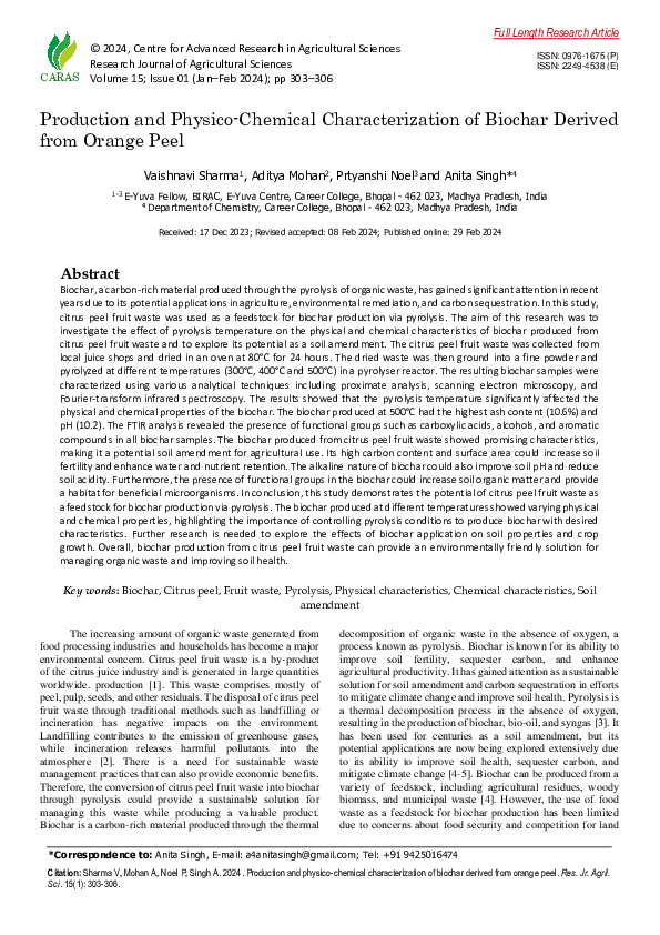 (PDF) Production and Physico-Chemical Characterization of Biochar ...