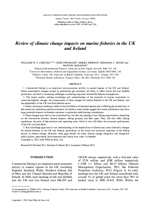 (PDF) Review of climate change impacts on marine fisheries in the UK ...