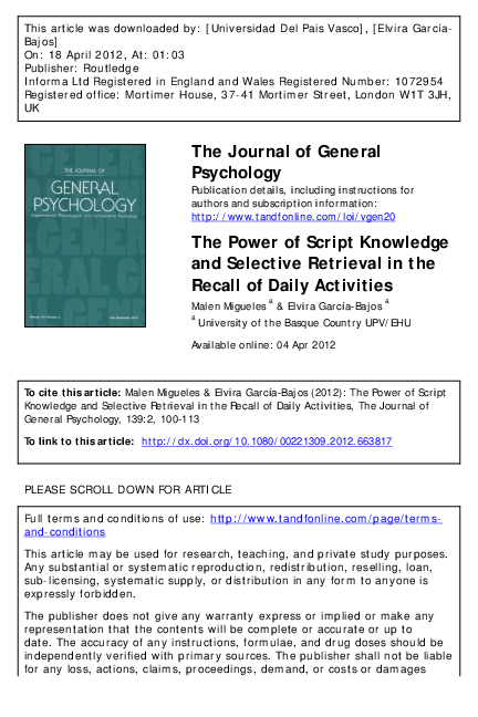 (PDF) The Power of Script Knowledge and Selective Retrieval in the ...
