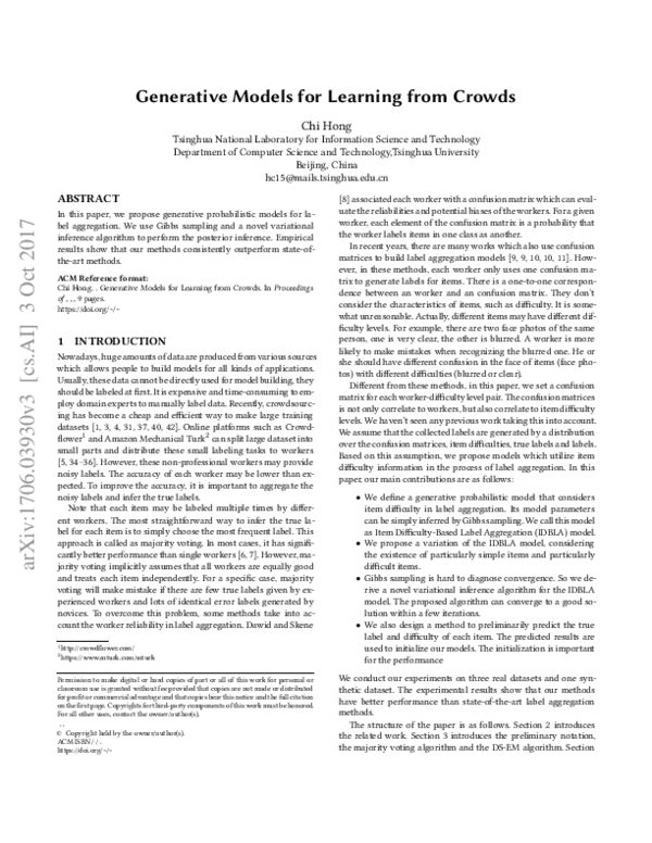 (PDF) Generative Models for Learning from Crowds