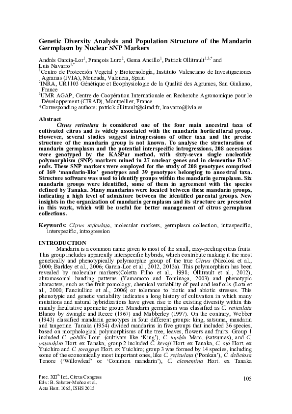 (PDF) Genetic Diversity Analysis and Population Structure of the ...