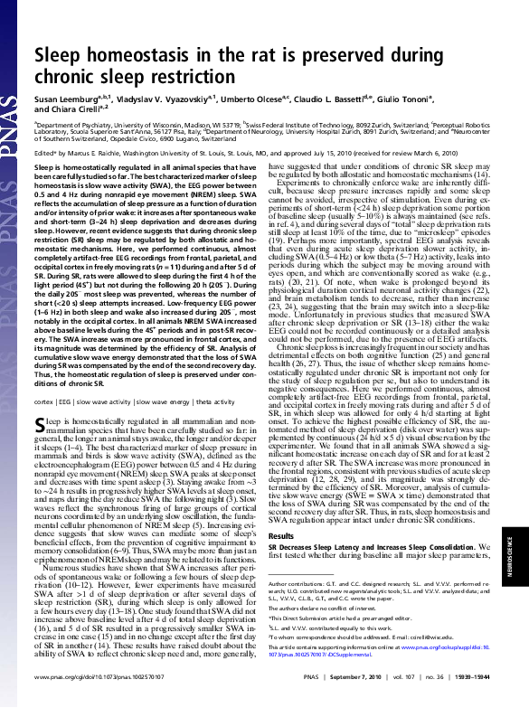 (PDF) Sleep homeostasis in the rat is preserved during chronic sleep ...