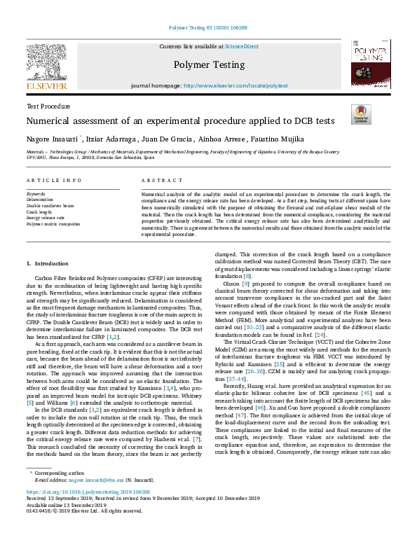 (PDF) Numerical assessment of an experimental procedure applied to DCB ...