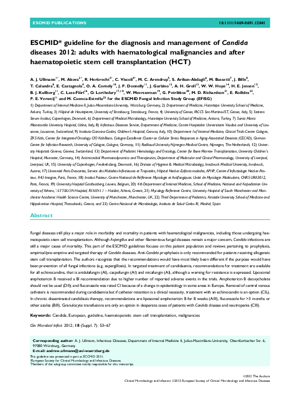 (PDF) ESCMID guideline for the diagnosis and management of Candida ...