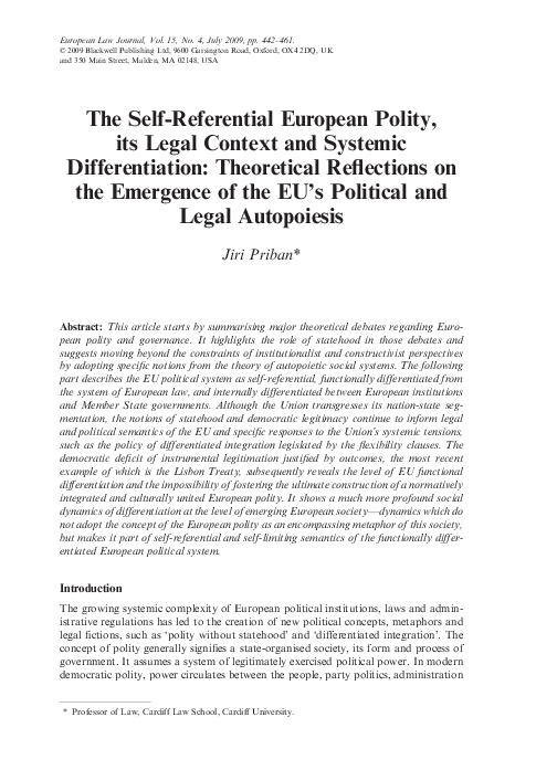 (PDF) The Self-Referential European Polity, its Legal Context and ...