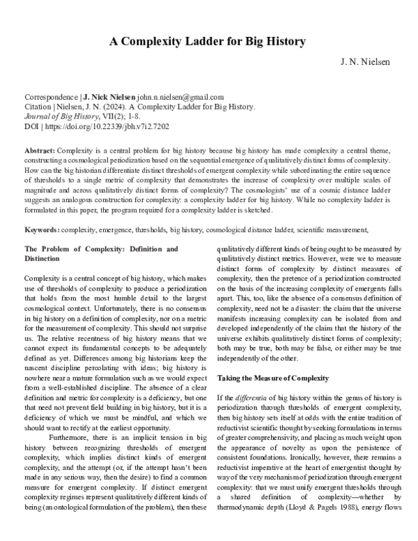 (PDF) A Complexity Ladder for Big History